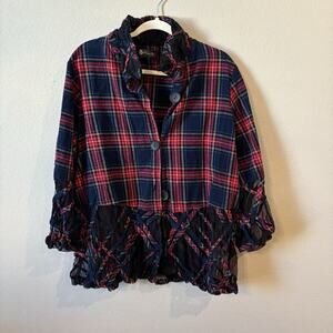 Damee Inc. Plaid Flannel Shirt Women 3X Sheer Top Whimsigoth Artsy Punk Academia